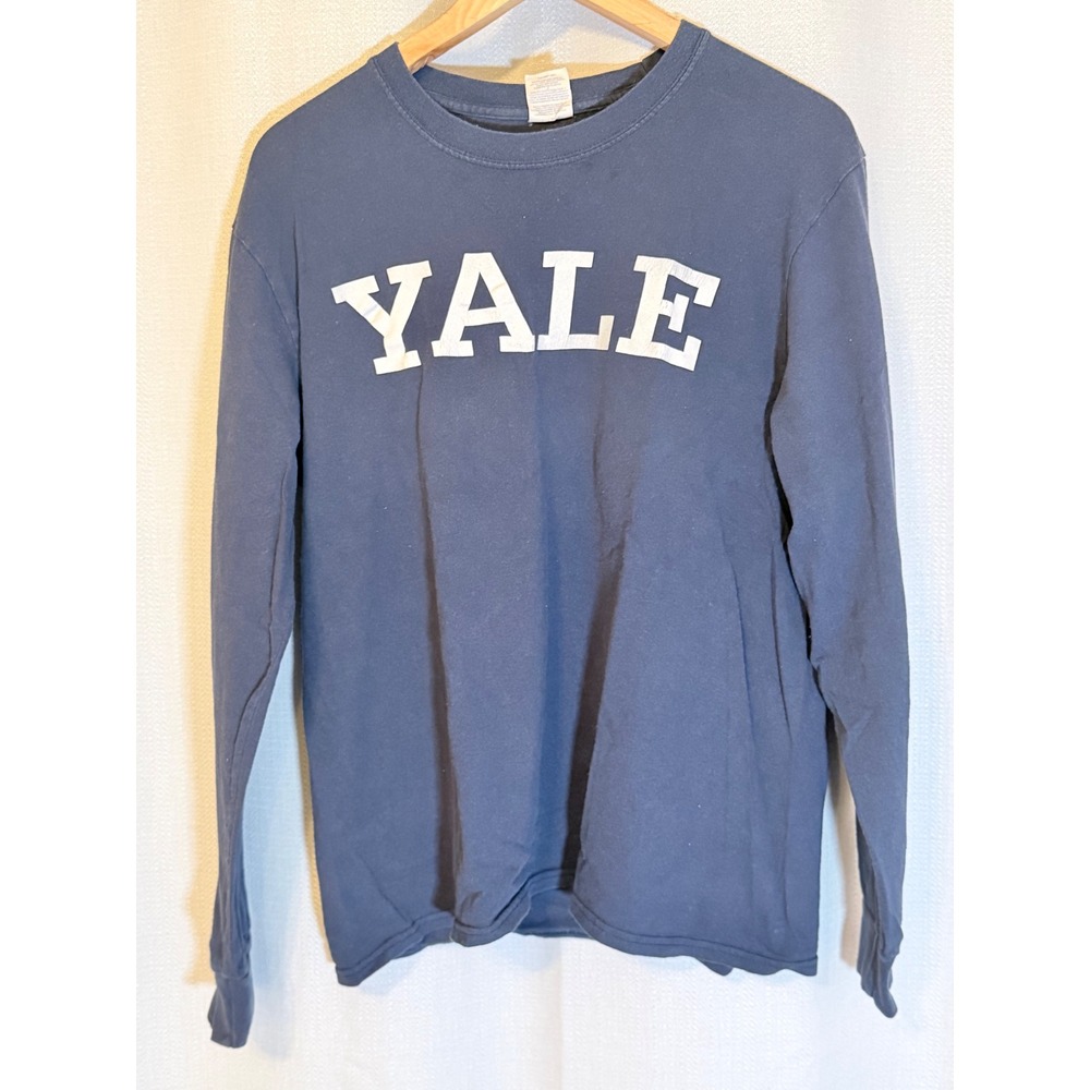 Port & Company Yale University Long Sleeve Navy Blue Cotton Graphic Tee Mens M